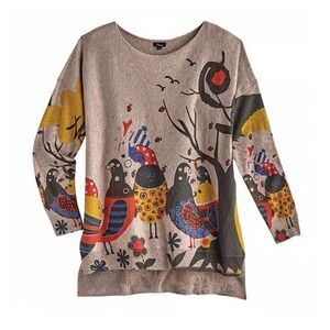 Women's FLORIANA Festive Birds Sweater‎ Holiday SZ S Thanksgiving Pullover Knit